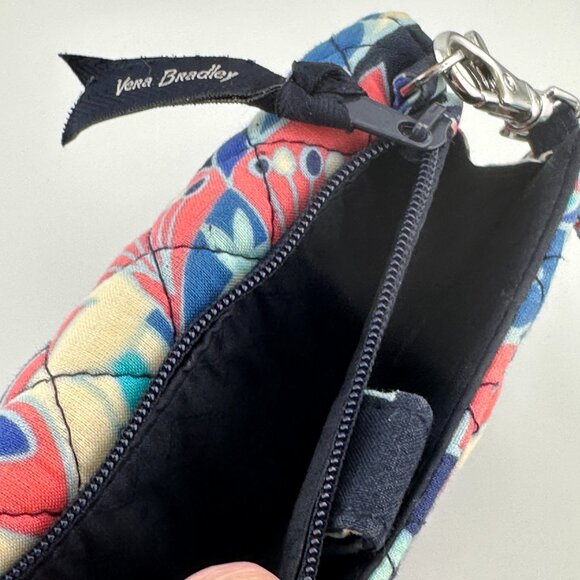 Vera Bradley Quilted Floral Tri-fold Mini Wallet Lanyard Keyring Signed - Picture 9 of 15